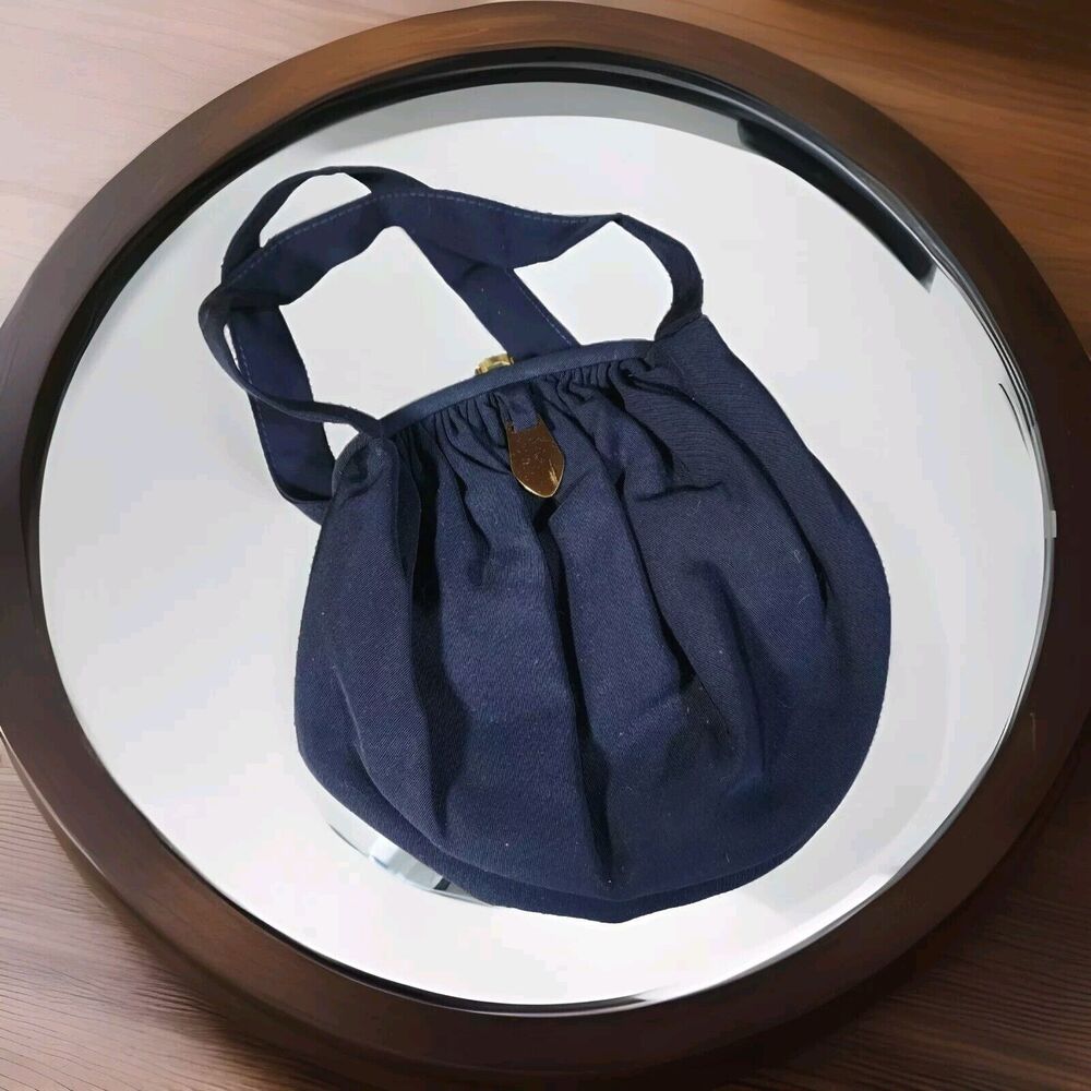 Vintage JR USA Julius Resnick Silk Blend Faille Navy Handbag Matching Coin Purse